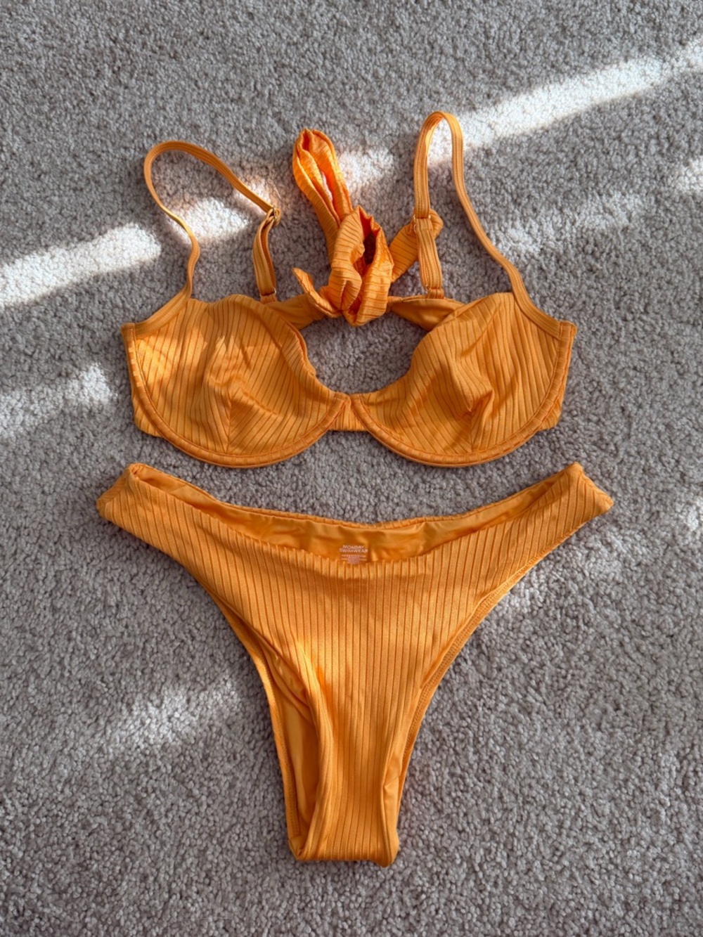 Monday Swimwear Orange Ribbed Underwire Bikini Set